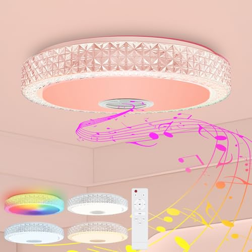 ACXIN LED Deckenleuchte Dimmbar mit Bluetooth Lautsprecher und APP-Steuerung, RGB LED Deckenbeleuchtung, 60W Deckenlampe mit Fernbedienung, Musikfunktion für Party, Wohnzimmer, Schlafzimmer, 220V