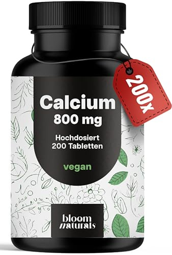 Calcium hochdosiert – 200 Tabletten – 800 mg pro Tag | Kalziumtabletten, Kalzium – vegan, produziert in Deutschland, laborgeprüft