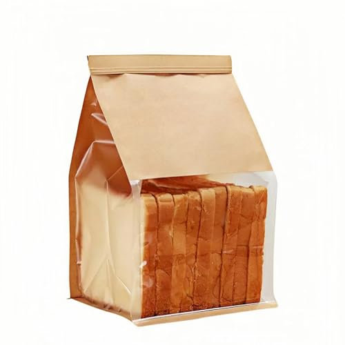 WACCOMT Pack 20pcs Reusable Paper Bread Bags for Homemade Bread Sourdough Sandwiches Kraft Paper Bakery Toast Bags with Clear Window for Baking Cafe Cookies Donuts Snacks (Brown, 6.3x10.2x5.1 inch)