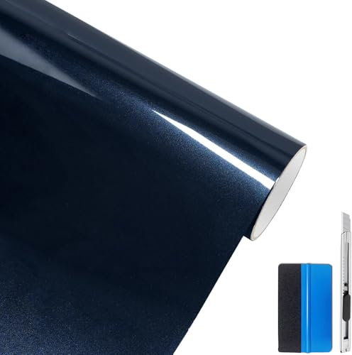NewL Película de vinilo autoadhesiva de pintura metálica ultra brillante para coche, sin burbujas, accesorios exteriores para automóviles (azul marino, 30 cm x 150 cm)