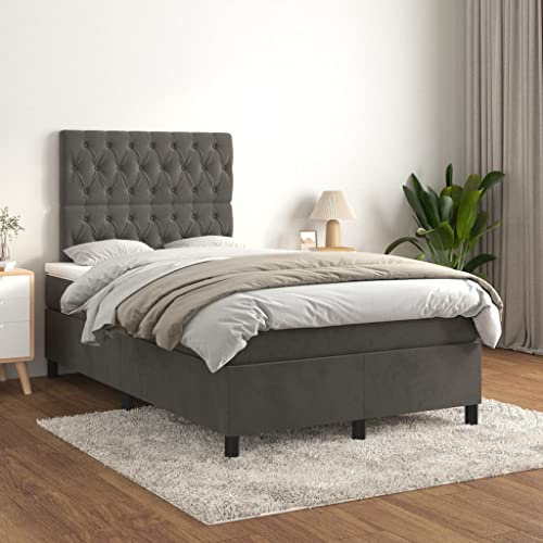MOBCANT Boxspringbett mit Matratze, Familienbett Betten Tagesbett Polsterbett Geeignet für Gästezimmer Hotel Schlafzimmer Wohnungen Dunkelgrau 120x200 cm Samt
