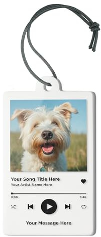 Personalised Music Photo Car Ornament - Custom White Hanging Car Charm with Photo & Message - Rearview Mirror Gift for Driving Test Pass, Music Lovers