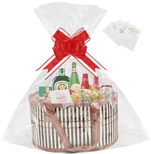 Geschenkkörbe Geflochtener Bambus-Geschenkkorb mit Zugschleifen Taschen und Geschreddertem Papier Geschenkkorb Leer für Babyparty Einweihungsfeiern Hochzeit Ostern Weihnachten 30 x20x16 (Braun 1Pcs)