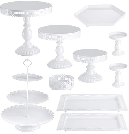 Tårtställ För Fest 10-set Tårtställ Metall Muffinsställ Med Flera Kombinationer Matdisplay För Dessert(White)