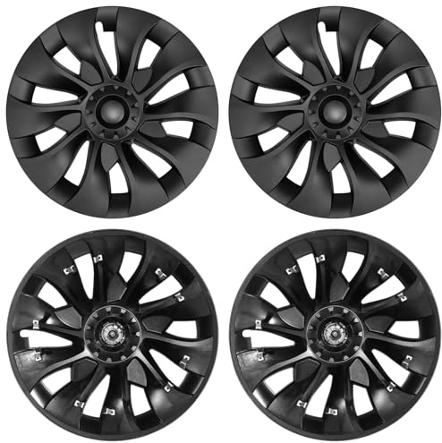 GEARFLOW 4PCS 18 Inch Wheel Cover Hubcaps Rim Cover Protector Matte Black Fit For Tesla Model 3 2017-2023 ABS Material