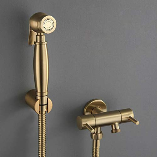 Brushed Gold Brass Bidet Spray Handheld Bidet Shower Toilet Sprayer Hygienic Shower Wall-Mounted Bidet Faucet for Bathroom Easy Installation Adjustable Pressure