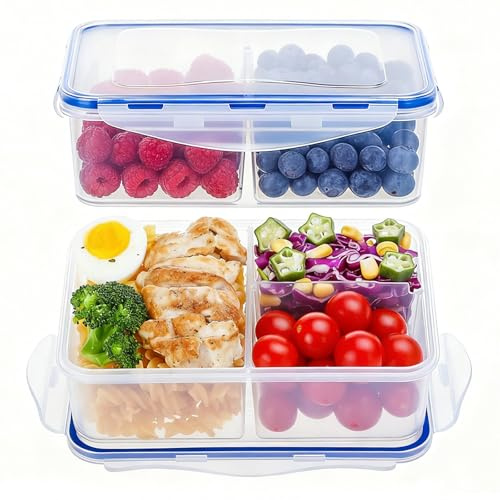 EASYLOCK 2PCS Brotdose Erwachsene mit 3 Flexiblen Fächern 1,15L Bento Lunchbox Meal Prep Boxen Brotzeitbox Vesperdose Butterbrotdose Mikrowellengeschirr