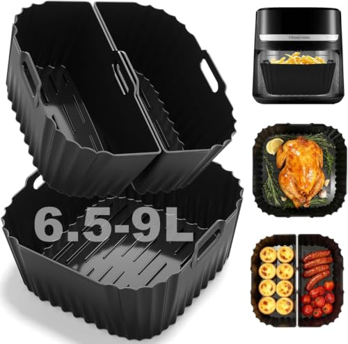 Moldes Silicona Freidora de Aire, 22-24 cm, 3 Piezas Bandeja Accesorios para Freidora sin Aceite Reutilizable Recipientes Cuadrado Cesta Utensilios para Freidora sin Aceite de 6 a 8.5 litros