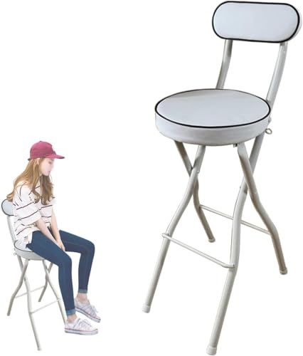 OGYJMSFN Sgabelli da Bar Sgabello pieghevole portatile in metallo da 28/30 pollici, sedia alta imbottita pieghevole con cuscino imbottito for cucina, bar, casa(White,70cm/28in)