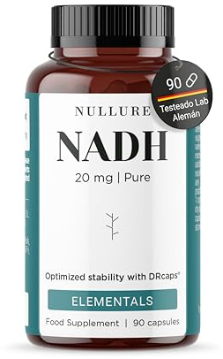 NADH 20 mg | Nullure | 90 cáps (3 meses) | Absorción optimizada con DRcaps® | Energía · Claridad Mental · Salud Celular | Sin estearato de magnesio | Testado por terceros | Vegano | Fabricado en España