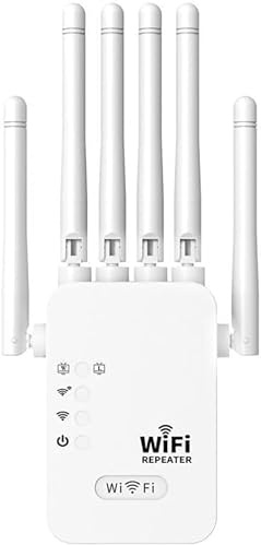 Ripetitore WiFi Potente per Casa, 1200Mbps WiFi Extender 5GHz & 2,4GHz Dual Band Amplificatore wifi Supporta Modalità Ripetitore/Router/AP,6 Antenne,2 porte LAN,Adatto per Casa,Ufficio e Altri Luoghi