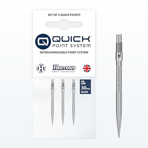 Harrows HM Grip Heavy Metal Quick Points – Pointes de fléchettes inspirées de Ryan Searle avec anneaux de préhension carrés – Système de pointe rapide anti-casse pour échanges rapides de points – 30