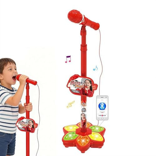 Microphone Toy with Stand,Rechargeable Karaoke Machine Toys with Speakers and Lights,Portable Adjustable Height Karaoke Machine for Singing,Fun Activities for Family Party and Birthday