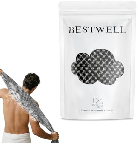 BESTWELL Exfoliating Shower Towel 47, Premium Scrub Wash Cloth for Body Face, 2-in-1 Exfoliating Towel-Body Scrubber for All Skin Types, Exfoliating Washcloth for Men and Woman