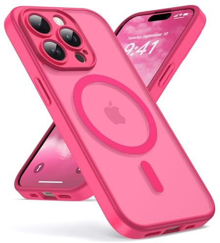 Oududianzi - Magnetica Cover per iPhone 14 Pro Magsafe Case, Rose Rosso