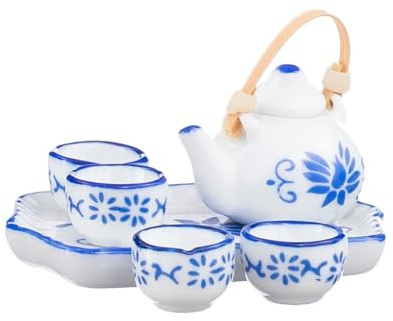 RCGOFOLLOW Vajilla en Miniatura única para casa de muñecas con Encantador Juego de té en Miniatura, coleccionables, decoración Casas muñecas, Muebles Comedor para casa , Juego té