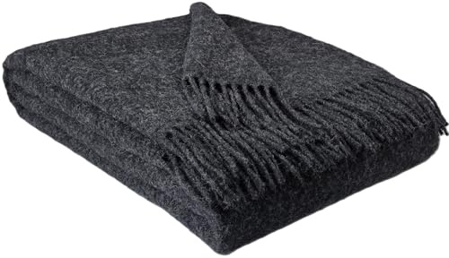 STTS International Wolldecke 100% Schurwolle Wohndecke 140 x 200 cm Tagesdecke Schurwolldecke Woll-Plaid Tirol M/V in vielen Farben erhältlich (Anthrazit (MU))