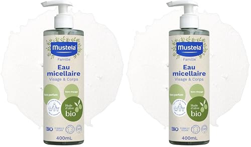 Mustela - Eau Micellaire Bébé sans Rinçage - Nettoyage Doux Visage Corps Fesses dès la Naissance - Démaquillage Famille - 99% Ingrédients d'Origine Naturelle avec Huile d'Olive Bio - Hygiène Bébé BIO