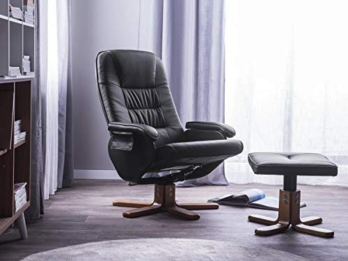 Supply24 since 2004 Leder Massagesessel Basel schwarz TV Leder Sessel Creme Weiss mit Hocker Schöner günstiger Fernsehsessel für Wohnzimmer