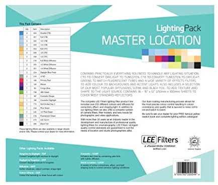 LEE Filters Master Location Lighting Gel Filter Pack 250mm x 300mm – Contains 24 Colours with a Total of 36 sheets
