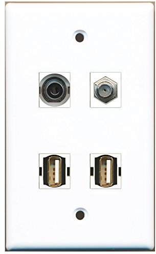 RiteAV - Cavo coassiale TV, tipo F, 2 porte USB A-A, 1 porta, piastra da parete 3,5 mm
