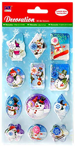 Helmecke & Hoffmann * 12er Set 3D-Weihnachtssticker Dekosticker Weihnachtsdeko Fensterdeko gefüllt mit Glitter und Flocke