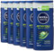 NIVEA MEN Energy Shower Gel Pack of 6 (6 x 250 ml), Moisturising 3-in-1 Body Wash for Men with Mint Extract, Energising NIVEA MEN Shower Gel