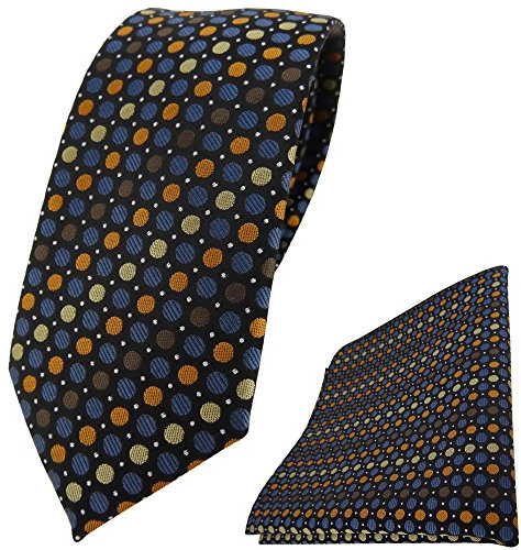 TigerTie - schmale Designer Krawatte Designer Einstecktuch in braun blau gold orange silber schwarz gepunktet