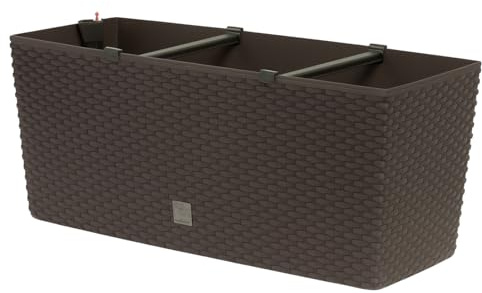 Blumentopf Blumenkasten Blumenkübel Pflanztopf Rechteckig Polyrattan Bewässerungssystem Wasserspeicher Wasserstandsanzeiger 4 Farben 2 Größen von rg-vertrieb (800 Umbra)