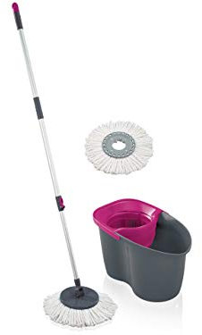 Leifheit Set CLEAN TWIST Disc Mop 60 Years Edition pink, Wischer für nebelfeuchte Reinigung, Wischmopp mit Schleudertechnologie, Schleudermop ohne Fußbedienung, Bodenwischer mit Click-System