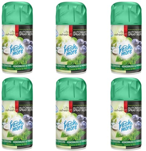 Fresh & More Lufterfrischer Nachfüller Waldbeere&Minze 250ml (6er Pack) | Raumduft-Spray-Nachfüller, kompatibel mit Freshmatic Max, fruchtig-frischer Beeren-Kokos-Minzduft