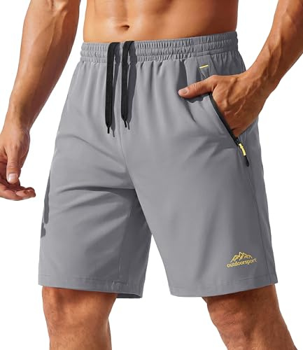 TACVASEN Men's Quick-Drying Training Shorts, Running Shorts, Breathable Sports Shorts with Zip Pockets