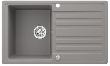 Bergström Spülbecken, Beton, 76.5 x 46 cm | mit Trockenplatz, beidseitig einbaubar für flexible Küchenmontage