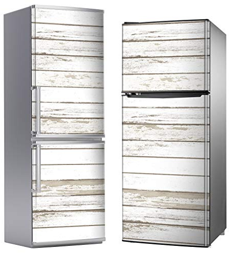 Vinile adesivo decorativo per frigorifero, speciale privo di bolle, assi di legno invecchiato, bianco lavato, 200 cm x 60 cm