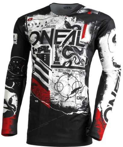 O'NEAL | Motocross-Shirt Langarm | MX MTB Mountainbike | Leichtes Material, ergonomischer Slim Fit Schnitt für perfekte Passform | Mayhem Jersey Scarz V.22 | Erwachsene | Schwarz Weiß Rot | Größe L