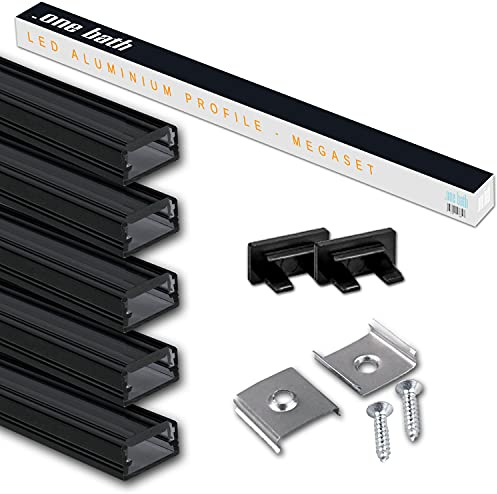 .one-bath LED Aluprofil 2m am Stück I LED Alu Profile 5x2m Schwarz transparent I Aluminiumprofil für LED Stripes I Lichtleiste I Aufputz