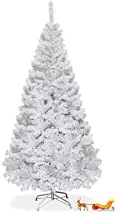 RELAX4LIFE Árbol de Navidad Artificial Blanco 150/180/210/240 cm, Arvore de Natal de PVC con Soporte de Metal, Árbol de Navidad Decorativo para Salón, Jardín, Tienda y Oficina (240 cm, 1138 Ramas)