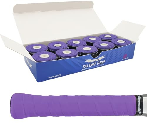 G-Lueck 10er Set Tennis Griffband (sehr griffig) | 0,50-0,60mm Stärke | Overgrip für Squash Badminton Schläger & Kicker inkl. selbstklebendes Abschlußband | Anti-Rutsch (Violett)