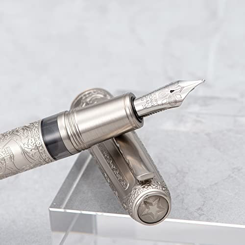 Hongdian 100 Kolben Füllfederhalter Silber Stahl Iridium Mittlere Feder Kalligraphie Stift Glattes Schreiben Stift mit Stiftetui Set