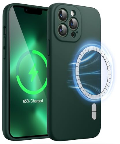 JETech Magnetic Silicone Case for iPhone 13 Pro, Midnight Green | Compatible with MagSafe, Silky Soft Touch, Full Camera Lens Protection, Shock Absorbing Phone Cover