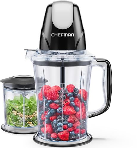 CHEFMAN 2-in-1 Food Processor and Portable Blender with 400W Motor, 2-Tiered Blade System, Ice Crusher - Ideal for Smoothies, Purees, Chopped Vegetables and More - Large and Small Jars, Pulse Function
