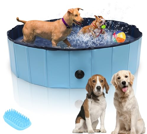 Vigevee Hundepool 160x30 cm Faltbar, Robuster PVC Dog Pool mit Rutschfestem Boden, Hundebad & Planschbecken für Kleine und Große Vierbeiner, inkl. Badebürste und Reparaturset