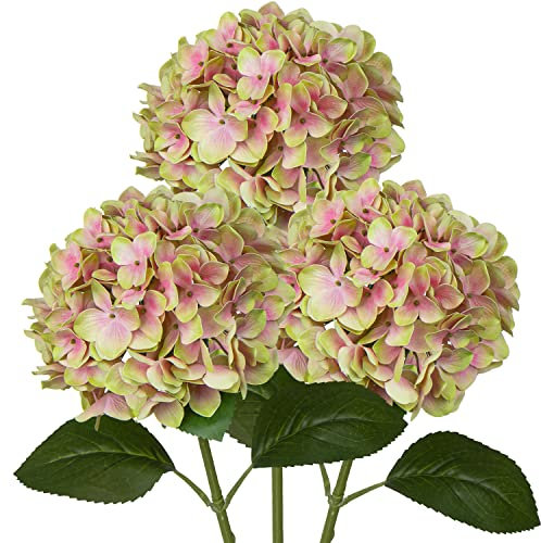 Oairse 3 Stück Künstliche Hortensienblüten 3D-Druck Real Touch Künstliche Blumen wie echte Hortensien für Hochzeit, Zuhause, Hotel, Party, Blumenarrangement, Blumen Durchmesser 19 cm