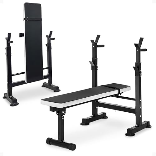 BalanceFrom Steel Weight Bench with Squat Rack, Adjustable Seat, and Recliner – Foldable Home Gym Equipment with 6-Position Barbell Holder and Leg Developer, 400 Pound User Capacity