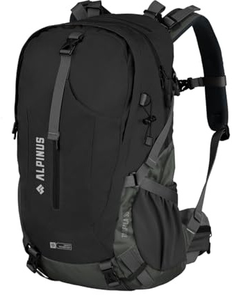 Alpinus Tarfala Wanderrucksack Schwarz - Trekkingrucksack mit ADS-Belüftungssystem, Laptopfach & Regenhülle für Wandern & Tagestouren, Outdoor Rucksack für Wandern und Trekking