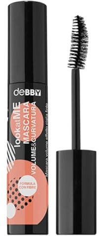 deBBY, lookatME MASCARA VOLUME & CURVATURA, Pigmenti Intensi con Effetto Ciglia Amplificate, Formula Senza Grumi con Fibre Volumizzanti, Scovolino in Fibra Incurvato