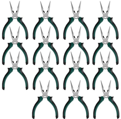 SINJEUN 15 Pack 6 Inch Needle Nose Pliers, Long Needle Nose Pliers with Wire Cutter, Insulated Handle Side Cutting Long Nose Pliers for Cutting and Bending Wire