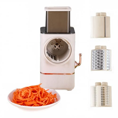 AXTMR Cortadora de verduras de tambor eléctrico, rallador automático con tres juegos de cuchillas, mandolinas de cocina para rábanos y patatas,White,32 * 16cm