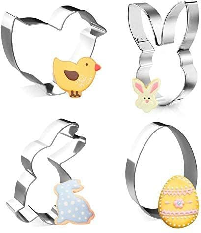 Ausstecher Ostern, 4 Stück Oster Ausstecher, Ausstechformen Ostern Plätzchen Ausstecher Ostern, Osterausstecher Hase, Keksausstecher Ostern, Osterplätzchen für Backen, Hase, Küken, Ei, Häschenkopf