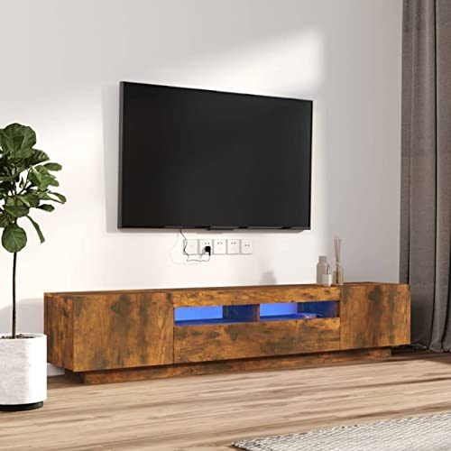 NITCA Mobile Porta TV con Luci LED, Mobile Televisore Moderno, Mobiletto TV, Mobile TV Soggiorno in Legno #2, Rovere Fumo
